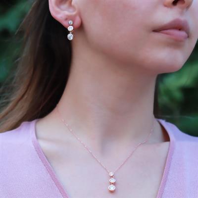 3lü Sıra Zirkon Taşlı Rose Gold Kaplama Gümüş Set