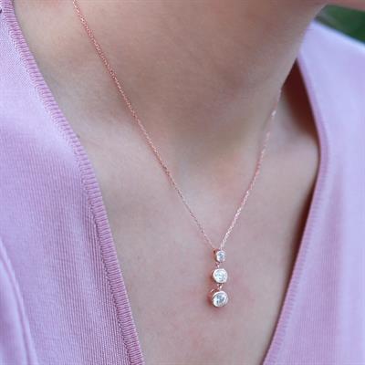 3lü Sıra Zirkon Taşlı Rose Gold Kaplama Gümüş Set