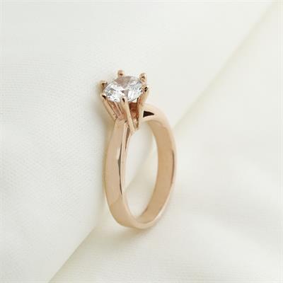 6 Tırnaklı Round Kesim Tek Taş Rose Gold Kaplama Sky Diamond Yüzük
