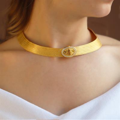 925 Ayar Gümüş Üzeri Gold Kaplama Osmanlı Tuğralı 7 Sıra Gümüş Trabzon Gerdanlık