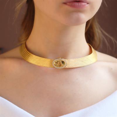 925 Ayar Gümüş Üzeri Gold Kaplama Osmanlı Tuğralı 7 Sıra Gümüş Trabzon Gerdanlık