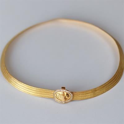 925 Ayar Gümüş Üzeri Gold Kaplama Osmanlı Tuğralı 5 Sıra Trabzon Gerdanlık