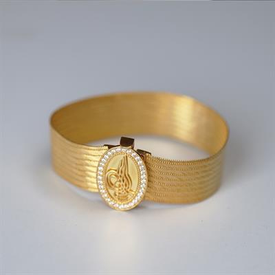 925 Ayar Gümüş Üzerine Gold Kaplama 9 Sıra Gümüş Trabzon Kelepçe