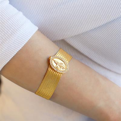 925 Ayar Gümüş Üzerine Gold Kaplama 9 Sıra Gümüş Trabzon Kelepçe