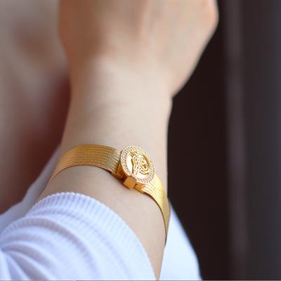 925 Ayar Gümüş Üzerine Gold Kaplama 9 Sıra Gümüş Trabzon Kelepçe