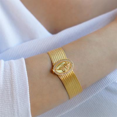 925 Ayar Gümüş Üzerine Gold Kaplama 9 Sıra Gümüş Trabzon Kelepçe