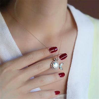 925 Ayar Gümüş Rose Kaplama Sedef Balık Kolye