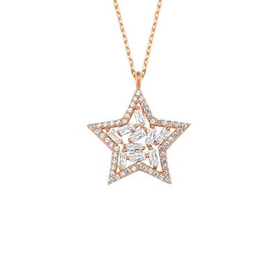 Yıldız Baget Taşlı Rose Gold 925 Ayar Gümüş Kolye