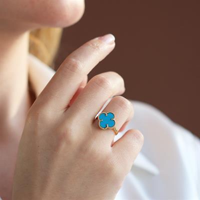 Alhambra Model Mavi Mine Taşlı Gold Kaplama Gümüş Yüzük