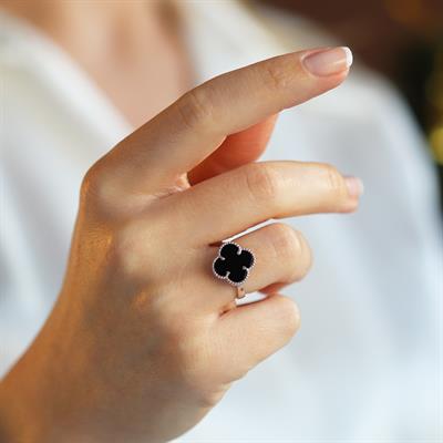 Alhambra Model Siyah Mine Taşlı Gümüş Yüzük