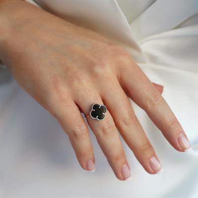 Alhambra Model Siyah Mine Taşlı Gümüş Yüzük