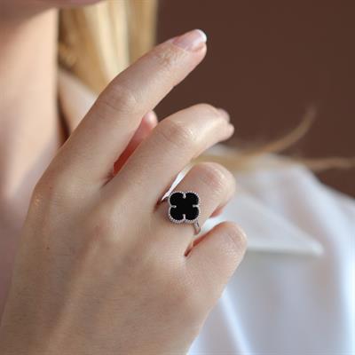 Alhambra Model Siyah Mine Taşlı Gümüş Yüzük