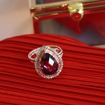 Ametis Taşlı Damla Prenses Model Rose Gold Kaplama Gümüş Yüzük