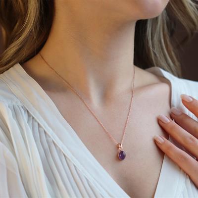 Ametist Doğal Taş Rose Gold Kaplama Gümüş Kolye