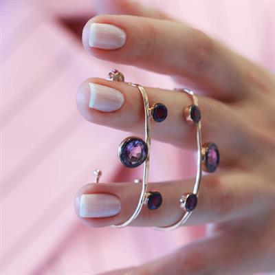 Ametist Taşlı Dal Model Rose Gold Kaplama Gümüş Küpe