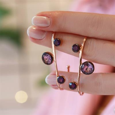 Ametist Taşlı Dal Model Rose Gold Kaplama Gümüş Küpe