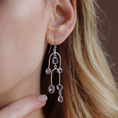 Ametist Taşlı Tasarım Otantik Gümüş Küpe