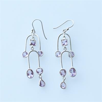 Ametist Taşlı Tasarım Otantik Gümüş Küpe