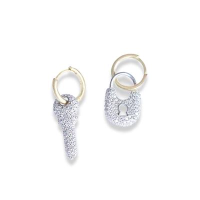 Anahtar Kilit Gold Kaplama Gümüş Küpe