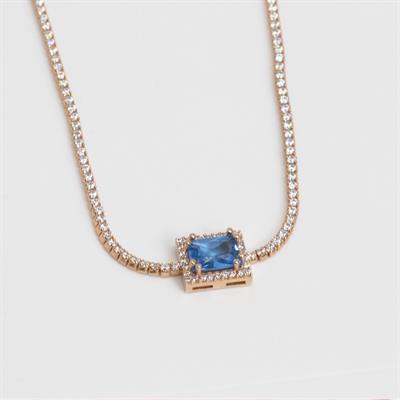 Aquamarin Taşlı Rose Gold Kaplama Choker Gümüş Kolye