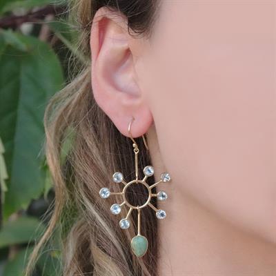 Aventurin Taşlı Gold Kaplama Doğal Taş Gümüş Küpe