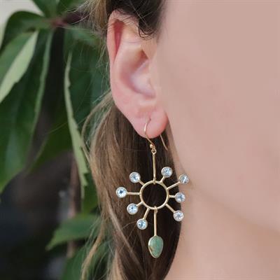 Aventurin Taşlı Gold Kaplama Doğal Taş Gümüş Küpe