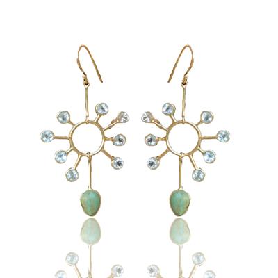 Aventurin Taşlı Gold Kaplama Doğal Taş Gümüş Küpe