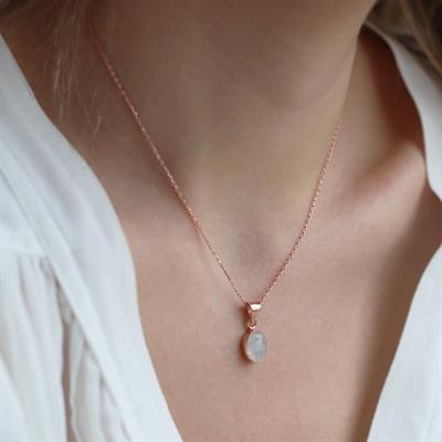 Ay Taşlı Rose Gold Kaplama Doğal Taş Gümüş Kolye