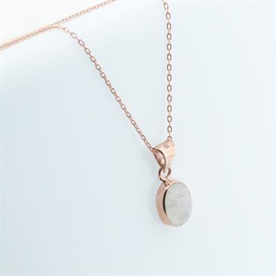 Ay Taşlı Rose Gold Kaplama Doğal Taş Gümüş Kolye
