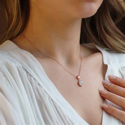 Ay Taşlı Rose Gold Kaplama Doğal Taş Gümüş Kolye