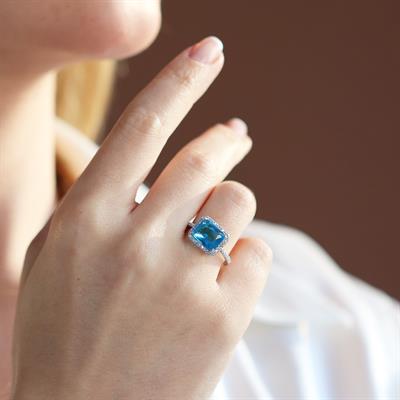 Baget Kesim Aquamarin Taş Gümüş Yüzük