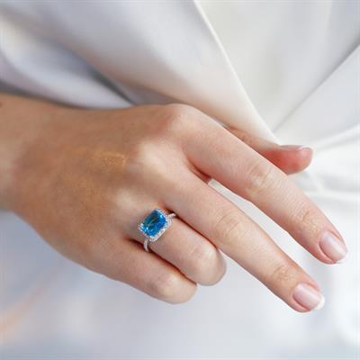 Baget Kesim Aquamarin Taş Gümüş Yüzük