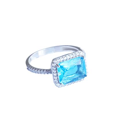 Baget Kesim Aquamarin Taş Gümüş Yüzük