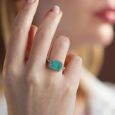 Baget Kesim Paraiba Taş Gümüş Yüzük