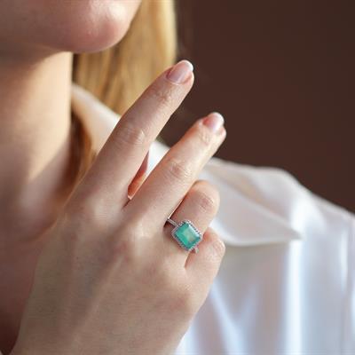 Baget Kesim Paraiba Taş Gümüş Yüzük