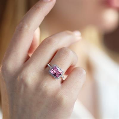 Baget Kesim Pembe Kuvars Taş Gümüş Yüzük