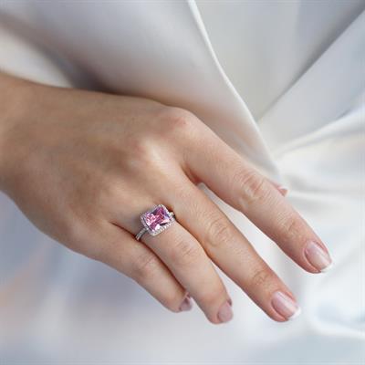 Baget Kesim Pembe Kuvars Taş Gümüş Yüzük