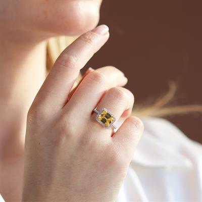 Baget Kesim Sitrin Taş Gümüş Yüzük