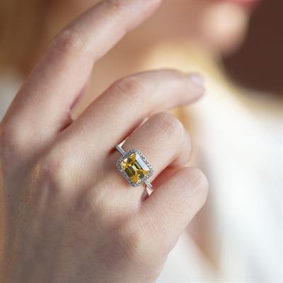 Baget Kesim Sitrin Taş Gümüş Yüzük