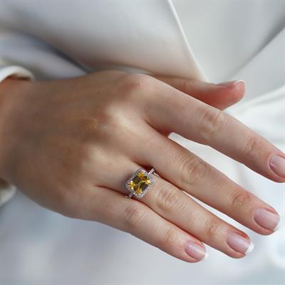 Baget Kesim Sitrin Taş Gümüş Yüzük