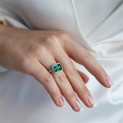 Baget Kesim Zümrüt Taş Gümüş Yüzük