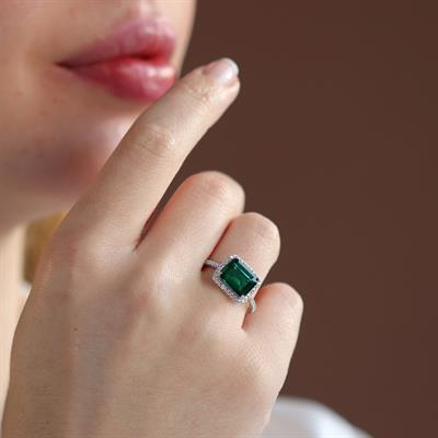 Baget Kesim Zümrüt Taş Gümüş Yüzük