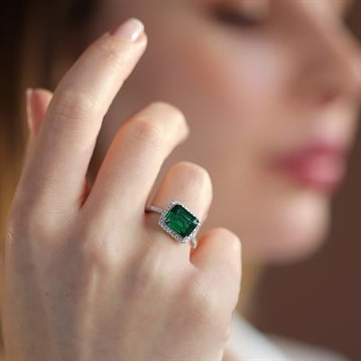 Baget Kesim Zümrüt Taş Gümüş Yüzük