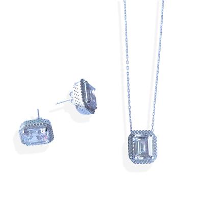 Baget Taşlı Gümüş Set