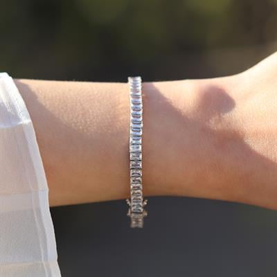 Baget Taşlı Su Yolu Gümüş Bileklik