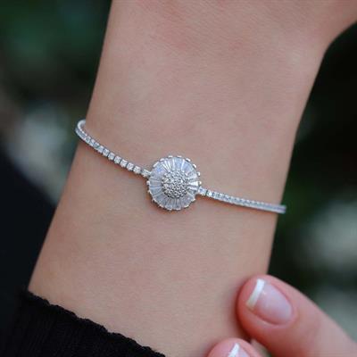 Baget Taşlı Su Yolu Gümüş Bileklik