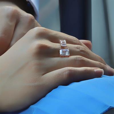 Baget Tek Taş ve Beş Taş Rose Kaplama Ayarlanabilir Gümüş Yüzük