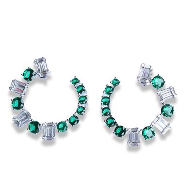 Baget Yeşil Zirkon Taşlı Hola Gümüş Küpe