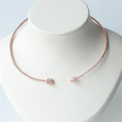 Baget ve Damla Taşlı Rose Gold Kaplama Choker Gümüş Kolye