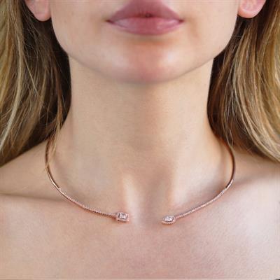 Baget ve Damla Taşlı Rose Gold Kaplama Choker Gümüş Kolye
